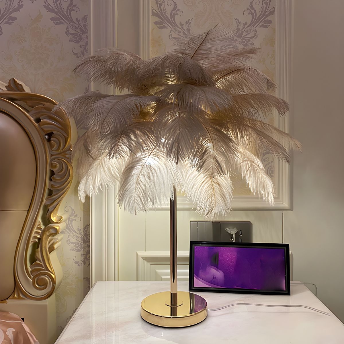 Table Lamp with Feather Shade Modern Design | Mariven