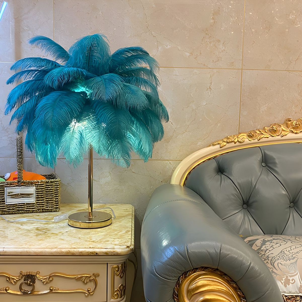 Table Lamp with Feather Shade Modern Design | Mariven