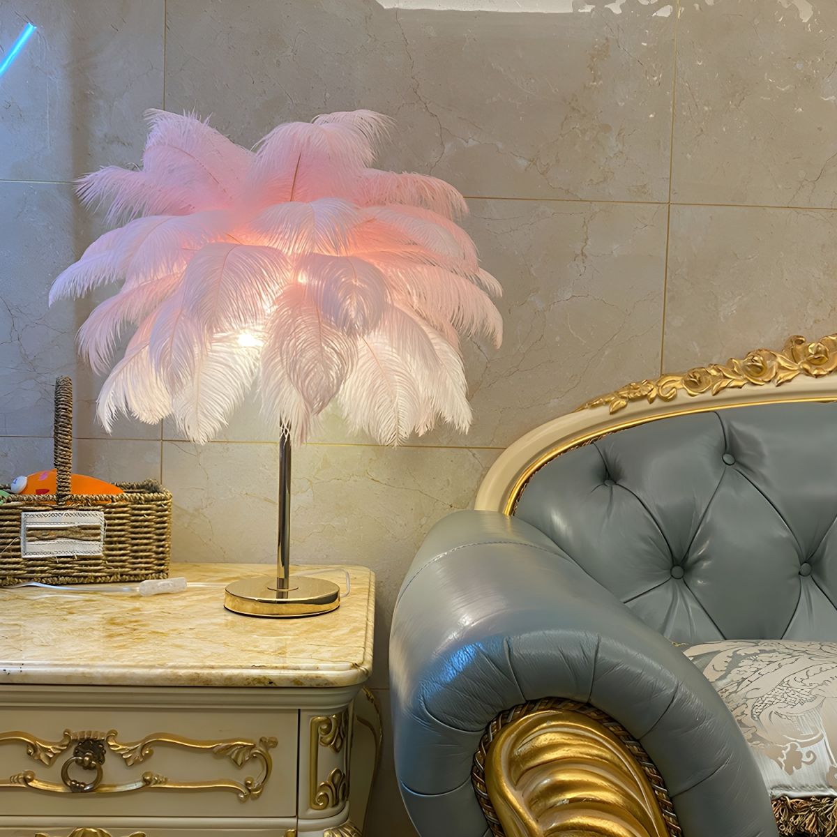 Table Lamp with Feather Shade Modern Design | Mariven