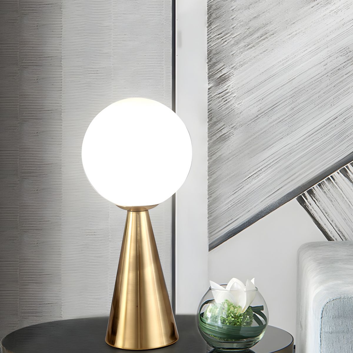Table Lamp with Glass Globe Postmodern Style | Veliora