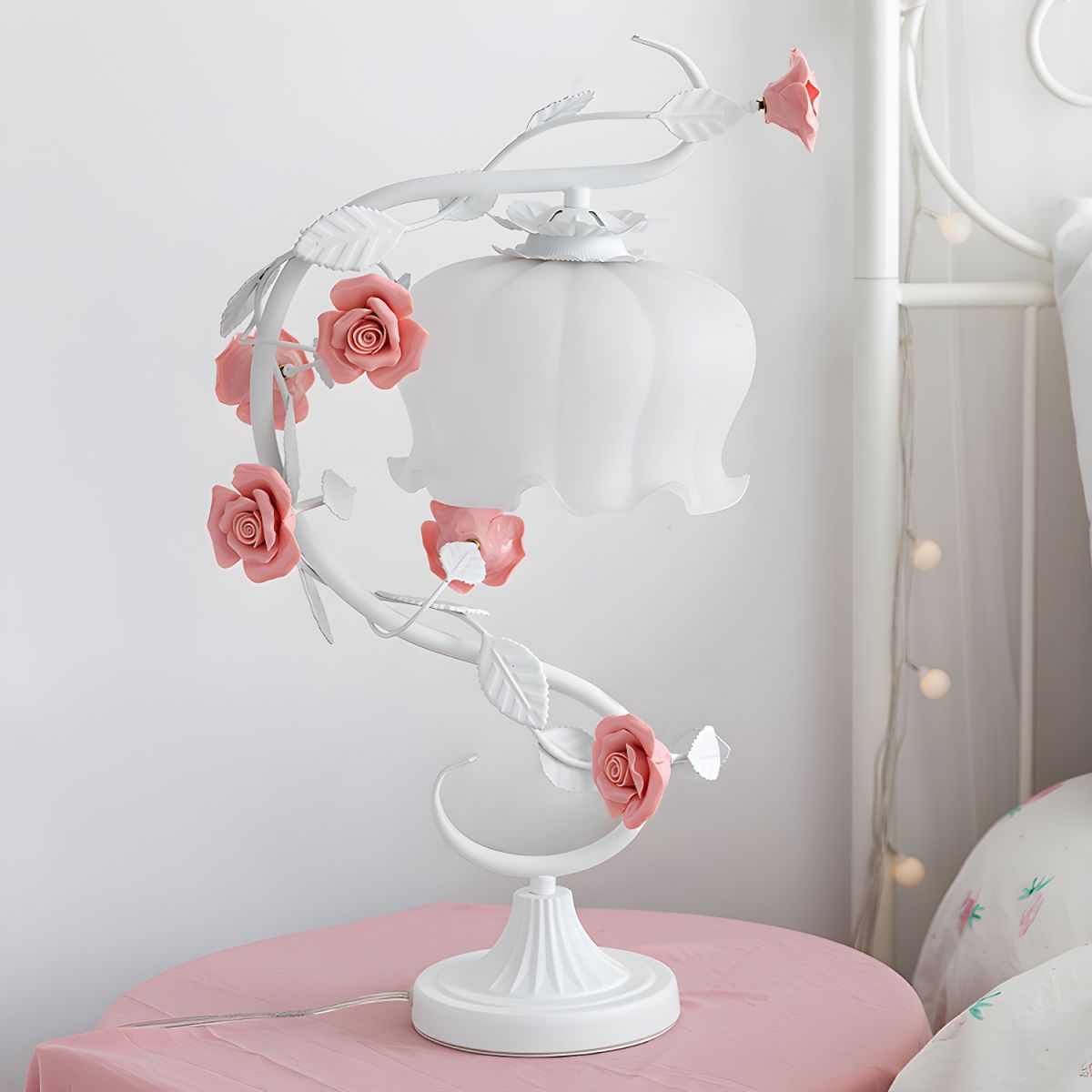 Table Lamp with Glass Shade Shabby Chic Bedside | Halivo