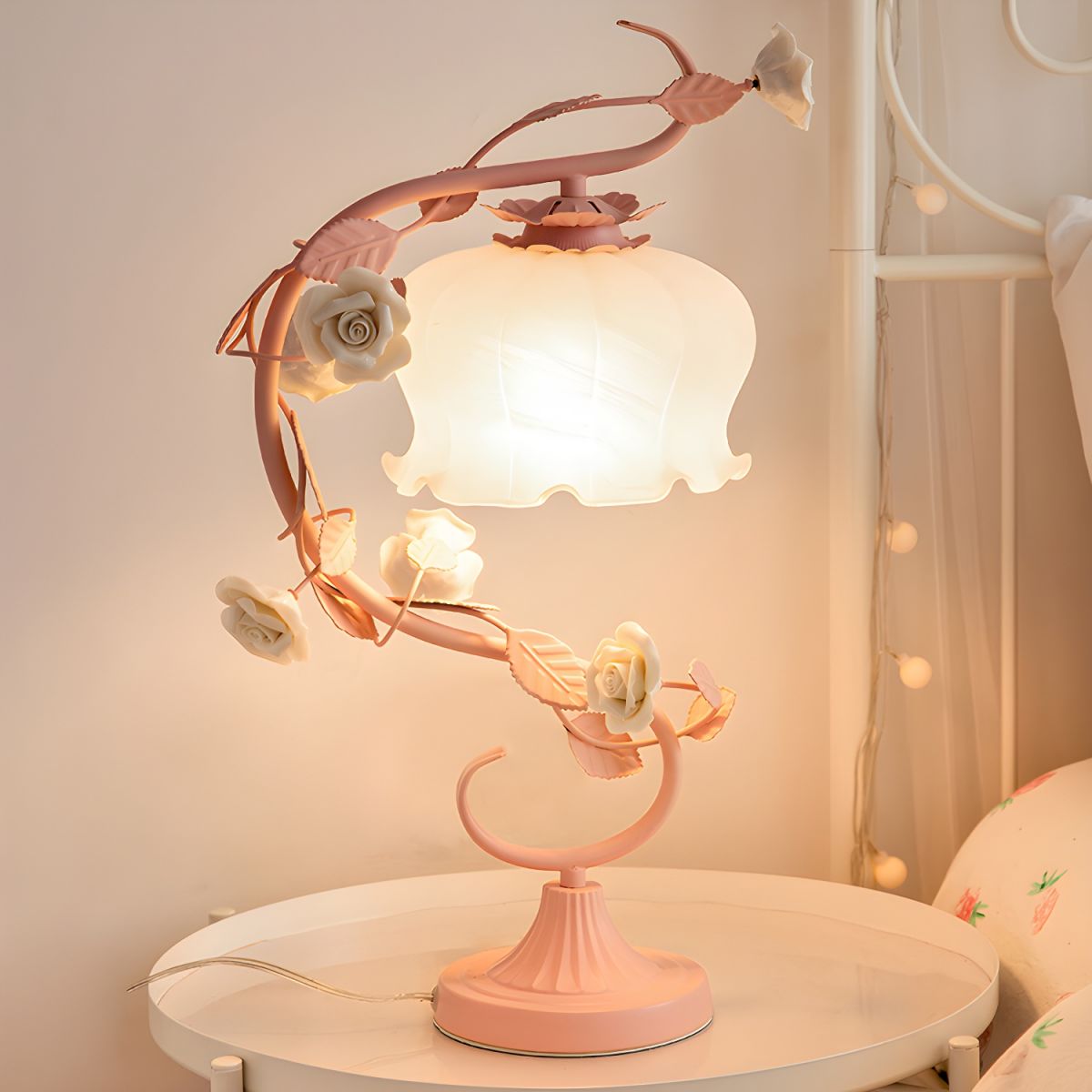 Table Lamp with Glass Shade Shabby Chic Bedside | Halivo