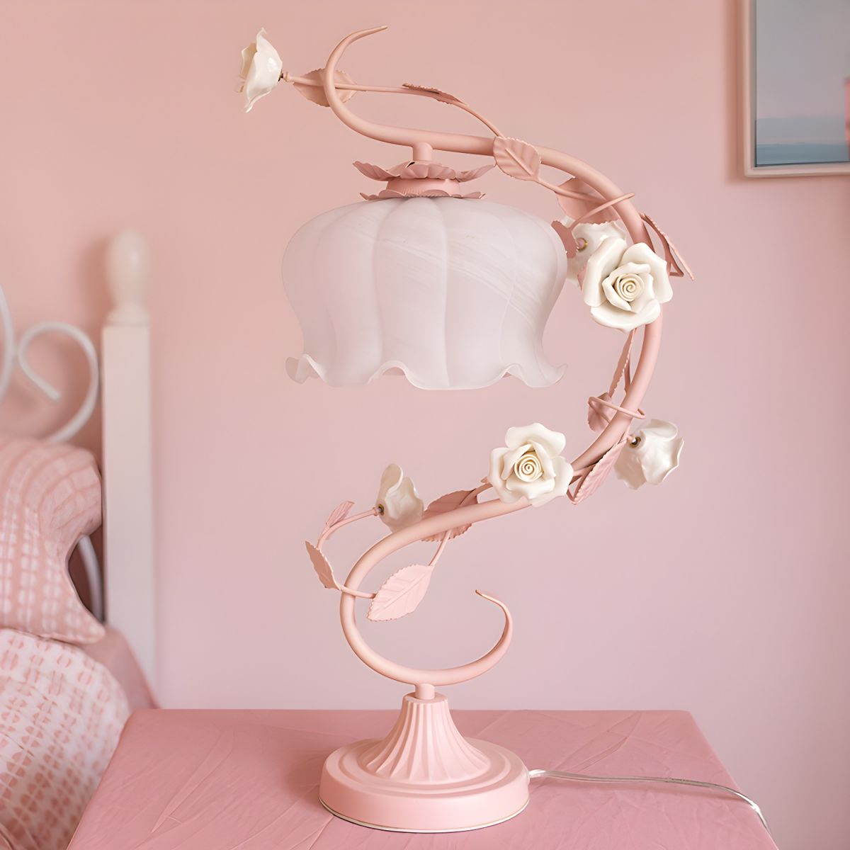 Table Lamp with Glass Shade Shabby Chic Bedside | Halivo