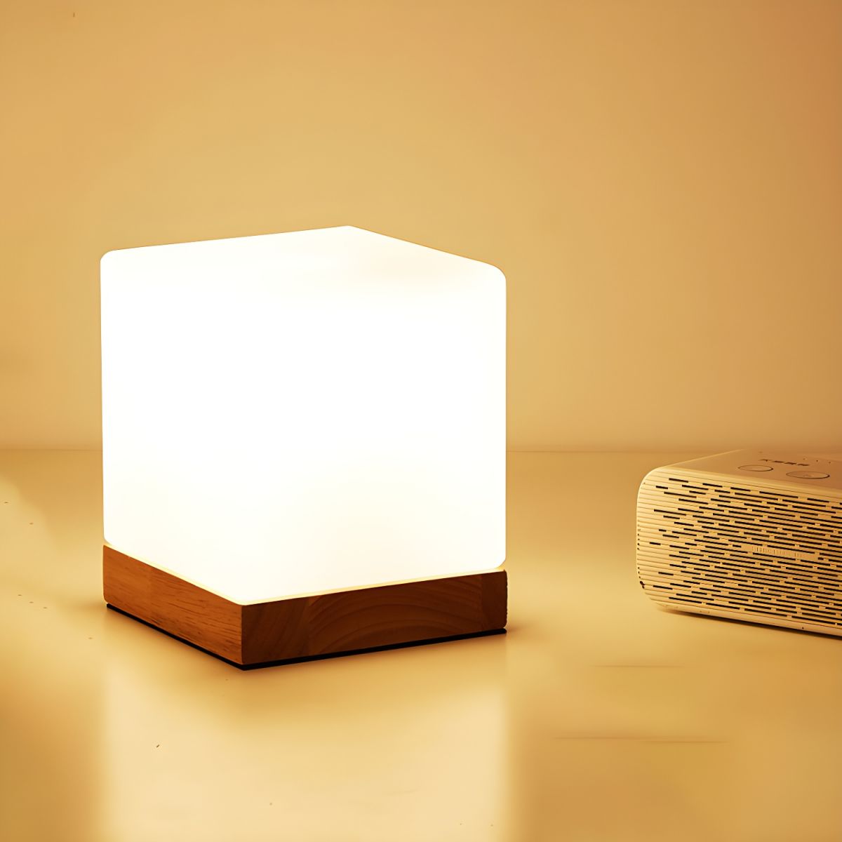 Table Lamp with Glass Square Shade Industrial Design | Selvix