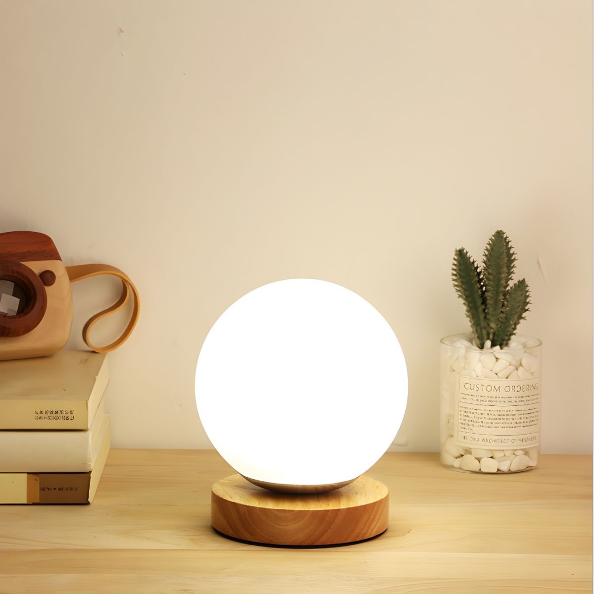 Table Lamp with Globe Glass Modern Wood Accent | Avenor