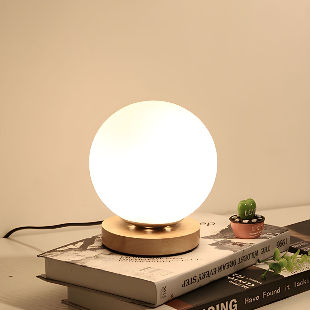 Table Lamp with Globe Glass Modern Wood Accent | Avenor