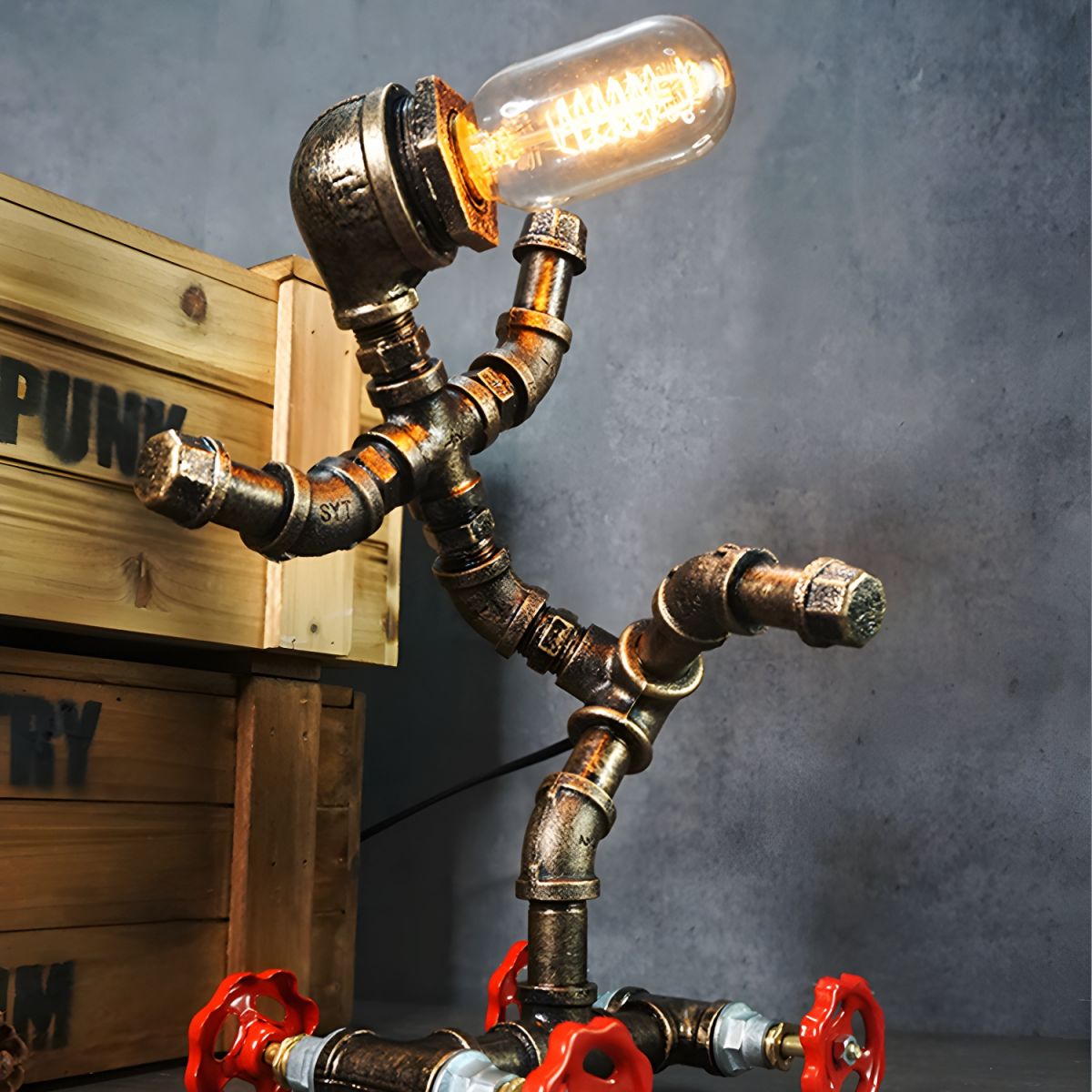Table Lamp with Metal Body Industrial Steampunk Style | Zycron