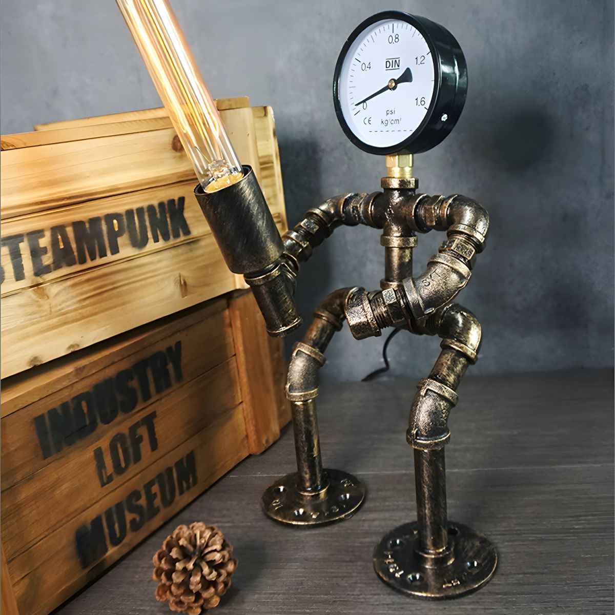 Table Lamp with Metal Bronze Industrial Steampunk Style | Rovikar