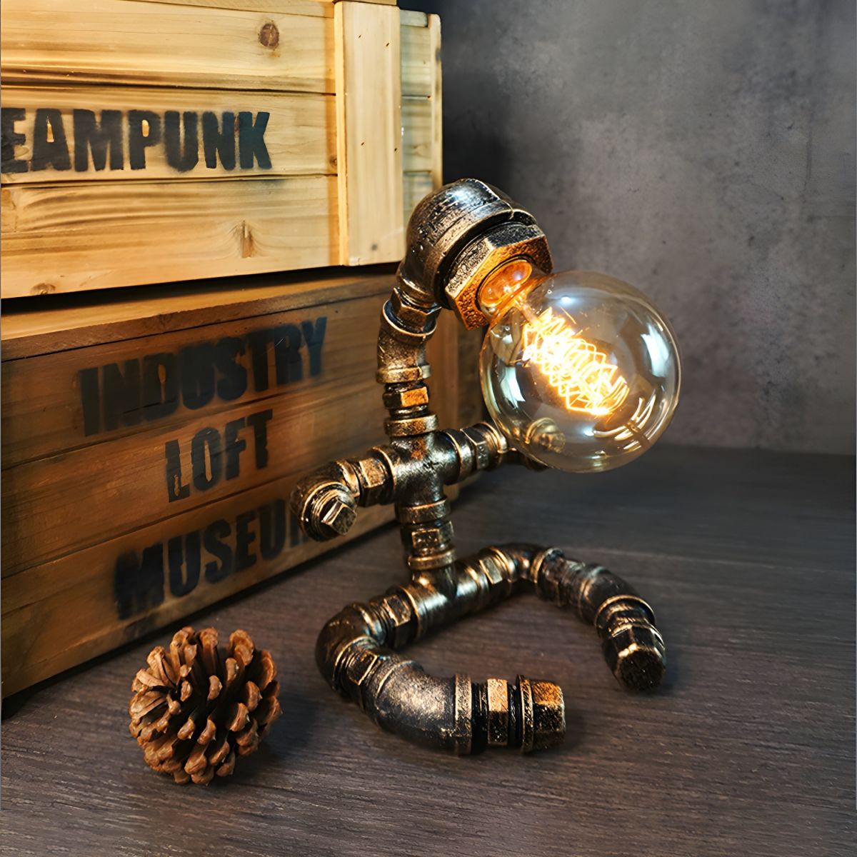Table Lamp with Metal Frame Industrial Steampunk Style | Robano