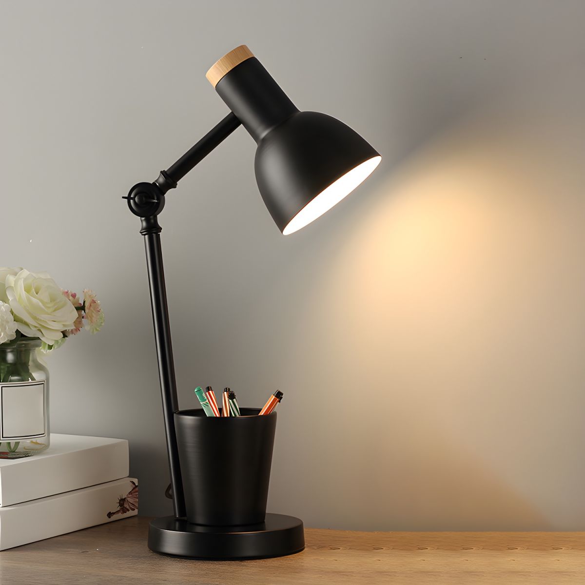 Table Lamp with Metal Shade Nordic Desk Pen Holder | Ferivo