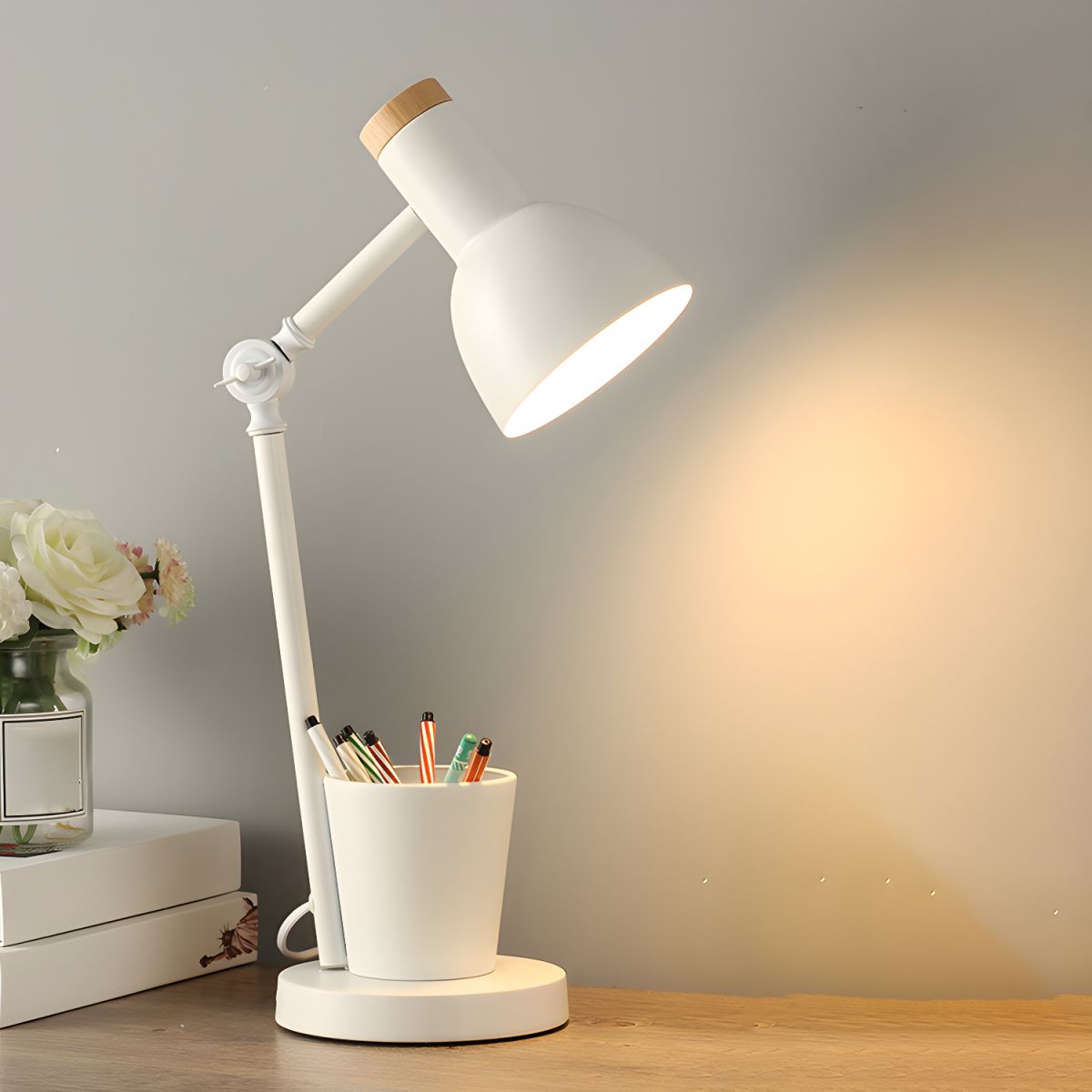 Table Lamp with Metal Shade Nordic Desk Pen Holder | Ferivo