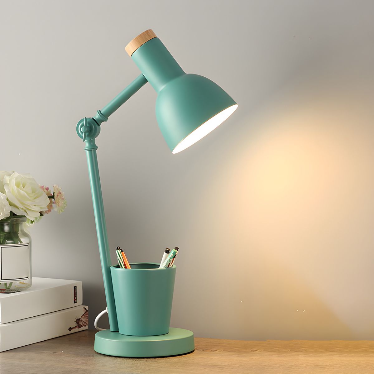 Table Lamp with Metal Shade Nordic Desk Pen Holder | Ferivo