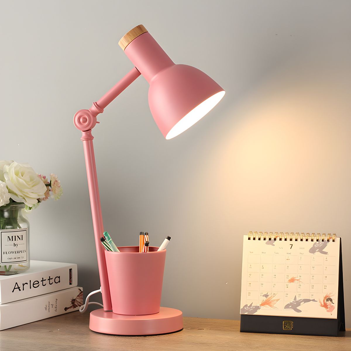 Table Lamp with Metal Shade Nordic Desk Pen Holder | Ferivo