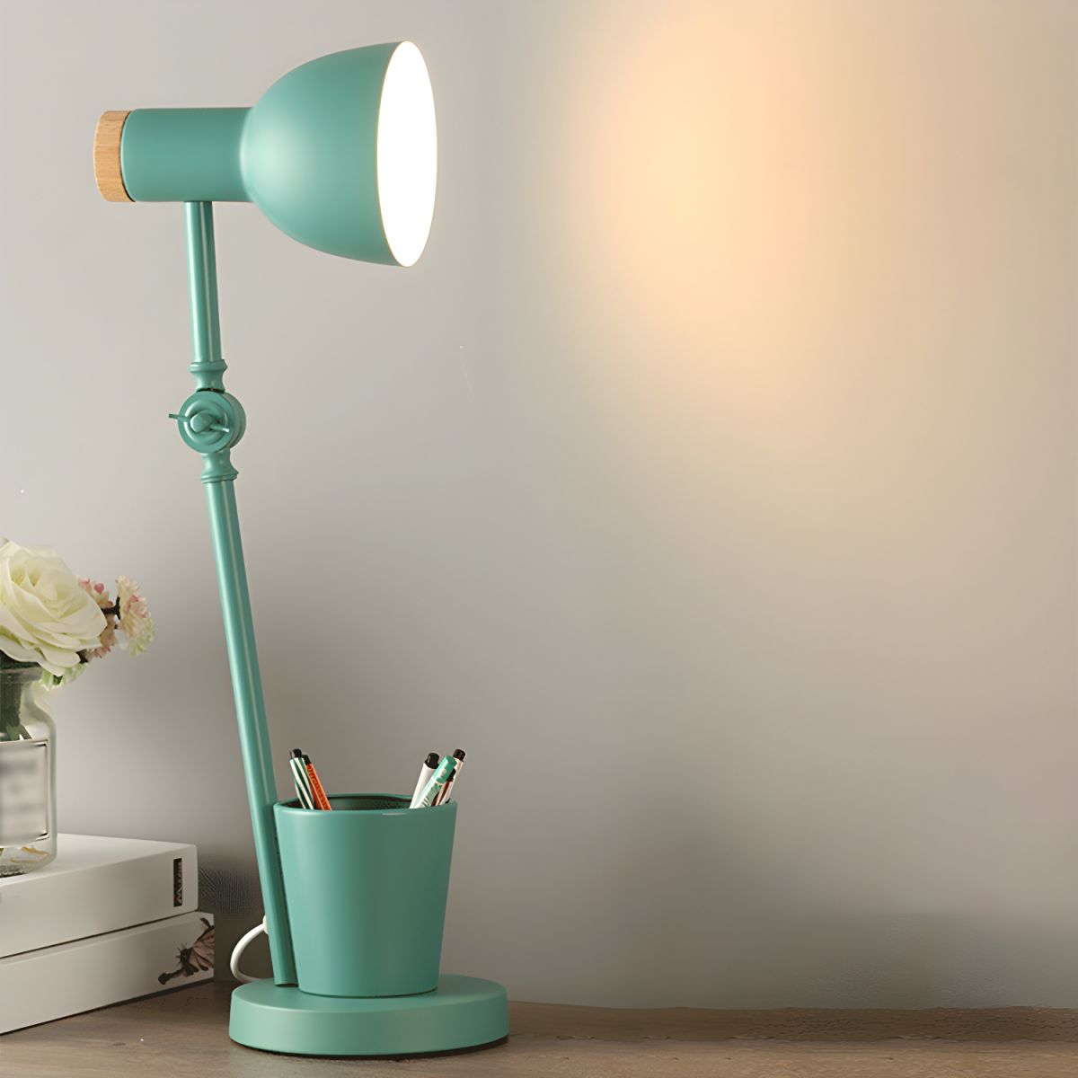 Table Lamp with Metal Shade Nordic Desk Pen Holder | Ferivo