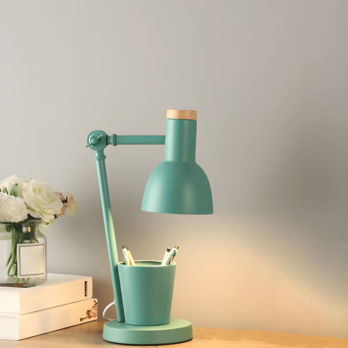 Table Lamp with Metal Shade Nordic Desk Pen Holder | Ferivo