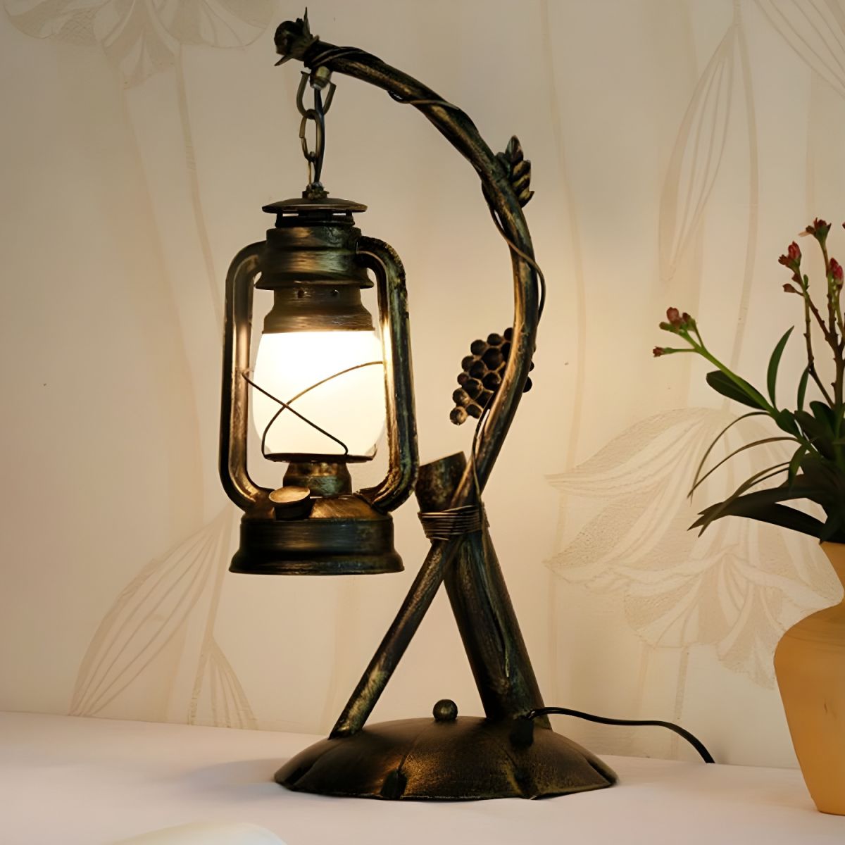 Table Lamp with Opal Glass Lantern Industrial Design | Merivo