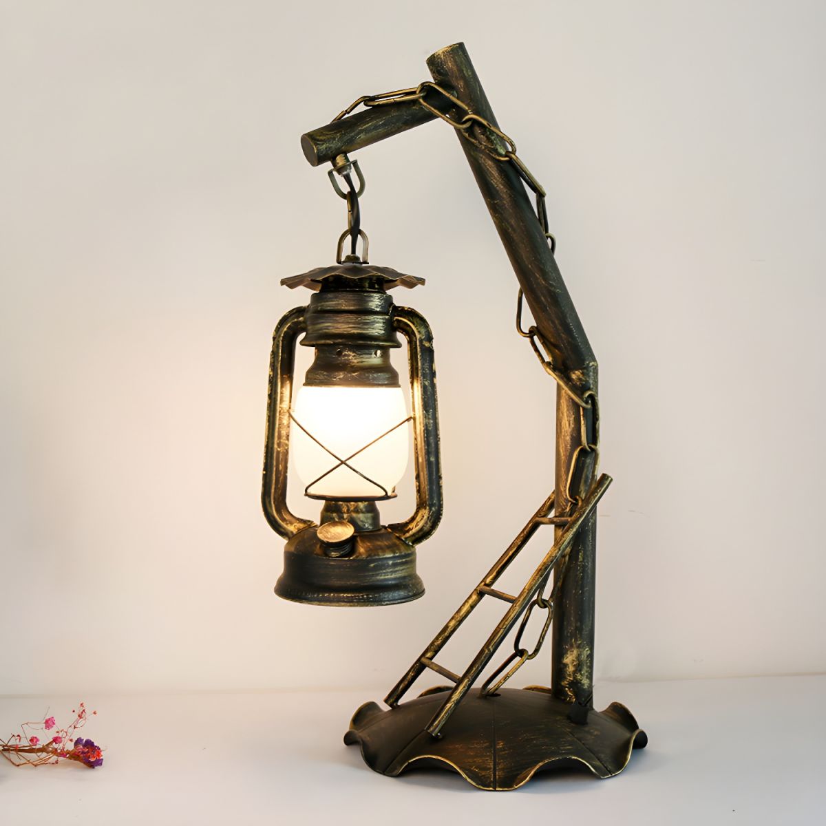 Table Lamp with Opal Glass Lantern Industrial Design | Merivo