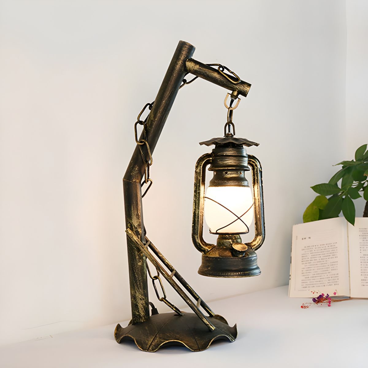 Table Lamp with Opal Glass Lantern Industrial Design | Merivo