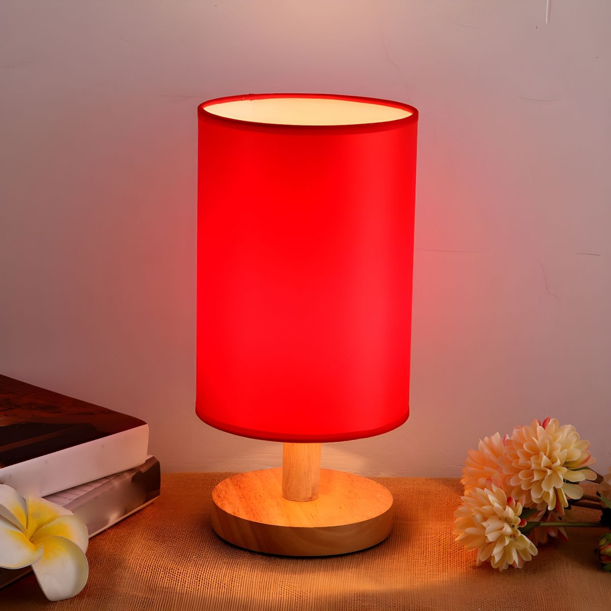 Table Lamp with Solid Wood Base Modern Fabric Shade | Qirvan