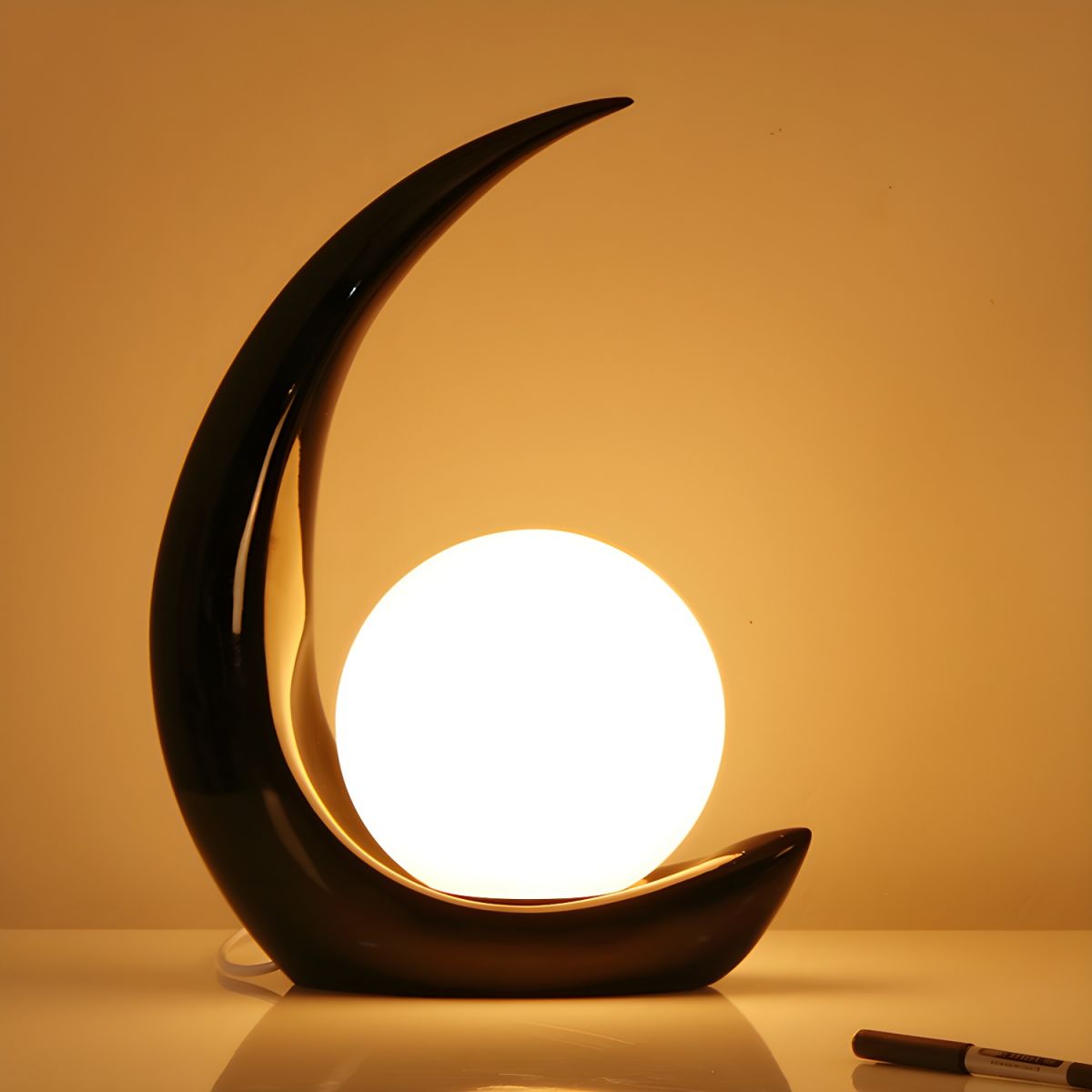 Table Lamp with White Glass Globe Modern Style | Veyron