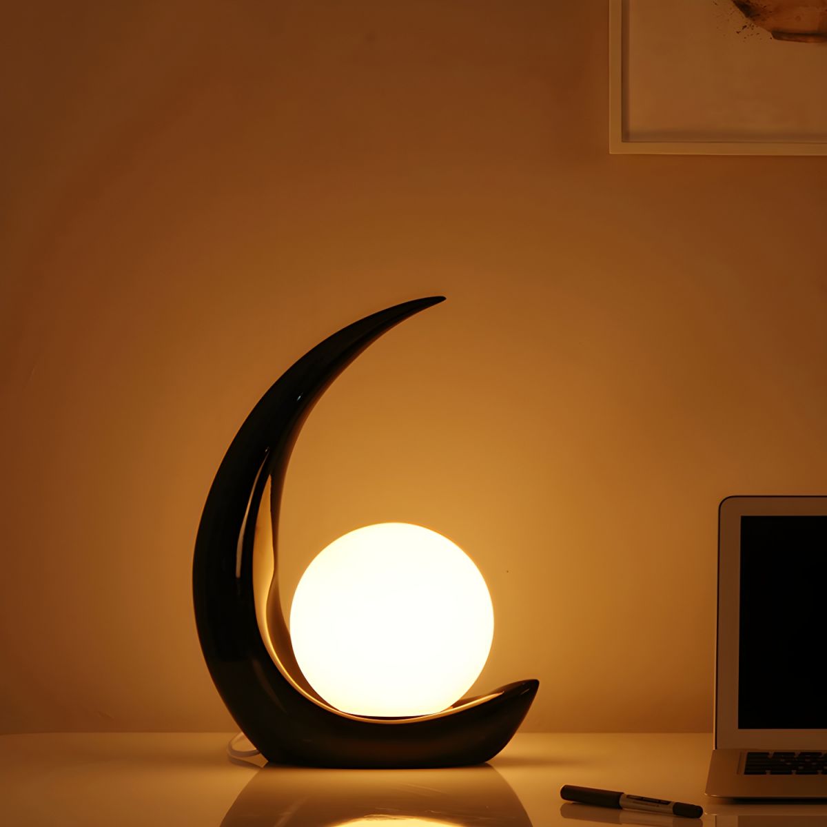 Table Lamp with White Glass Globe Modern Style | Veyron