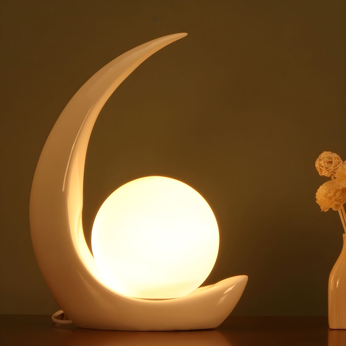 Table Lamp with White Glass Globe Modern Style | Veyron