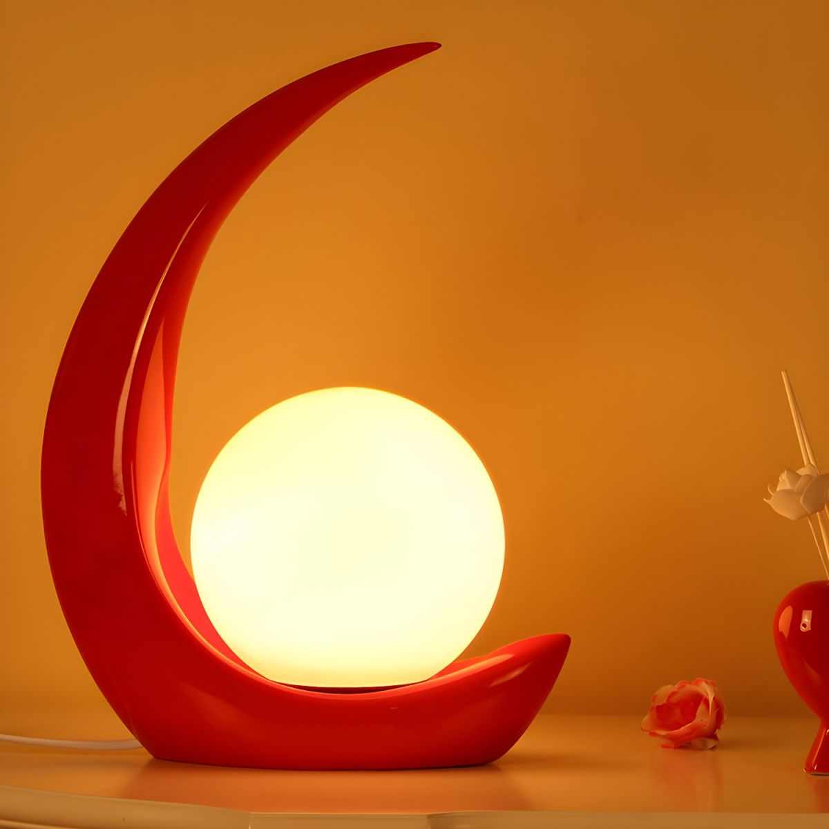 Table Lamp with White Glass Globe Modern Style | Veyron