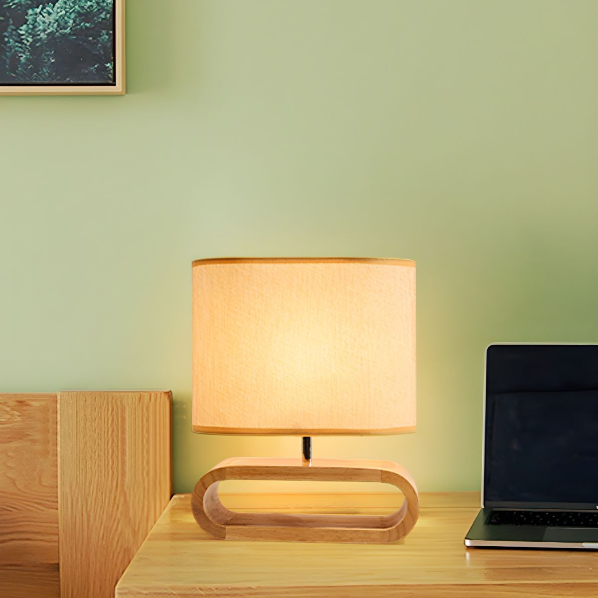 Table Lamp with Wood Base Nordic Fabric Shade | Orluma