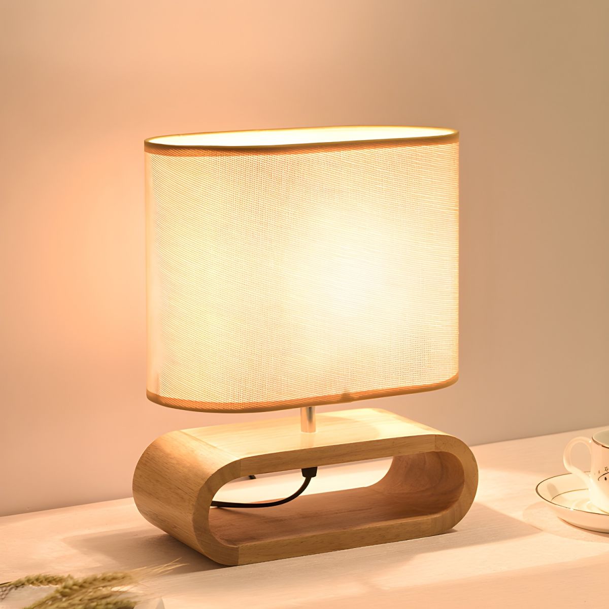 Table Lamp with Wood Base Nordic Fabric Shade | Orluma