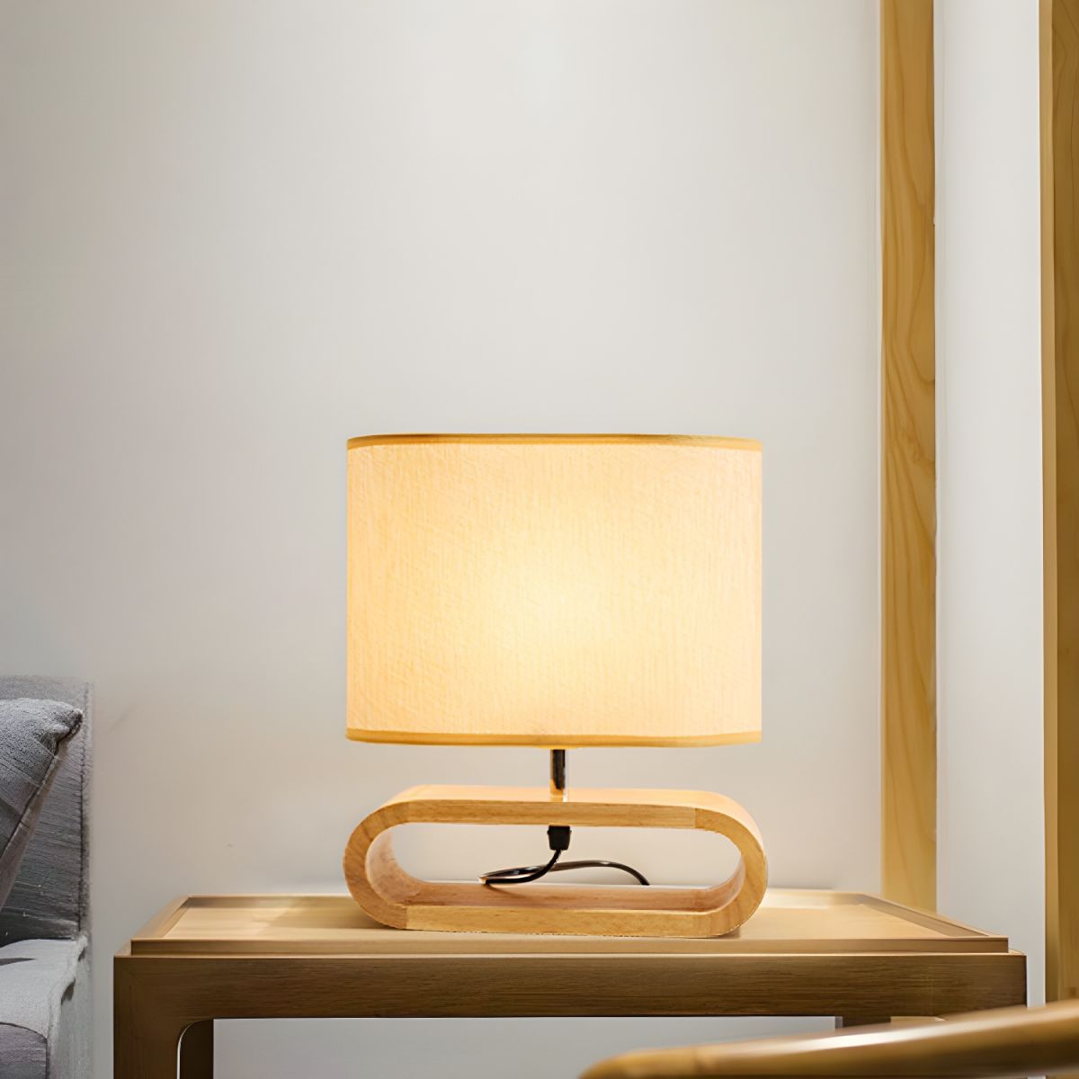Table Lamp with Wood Base Nordic Fabric Shade | Orluma