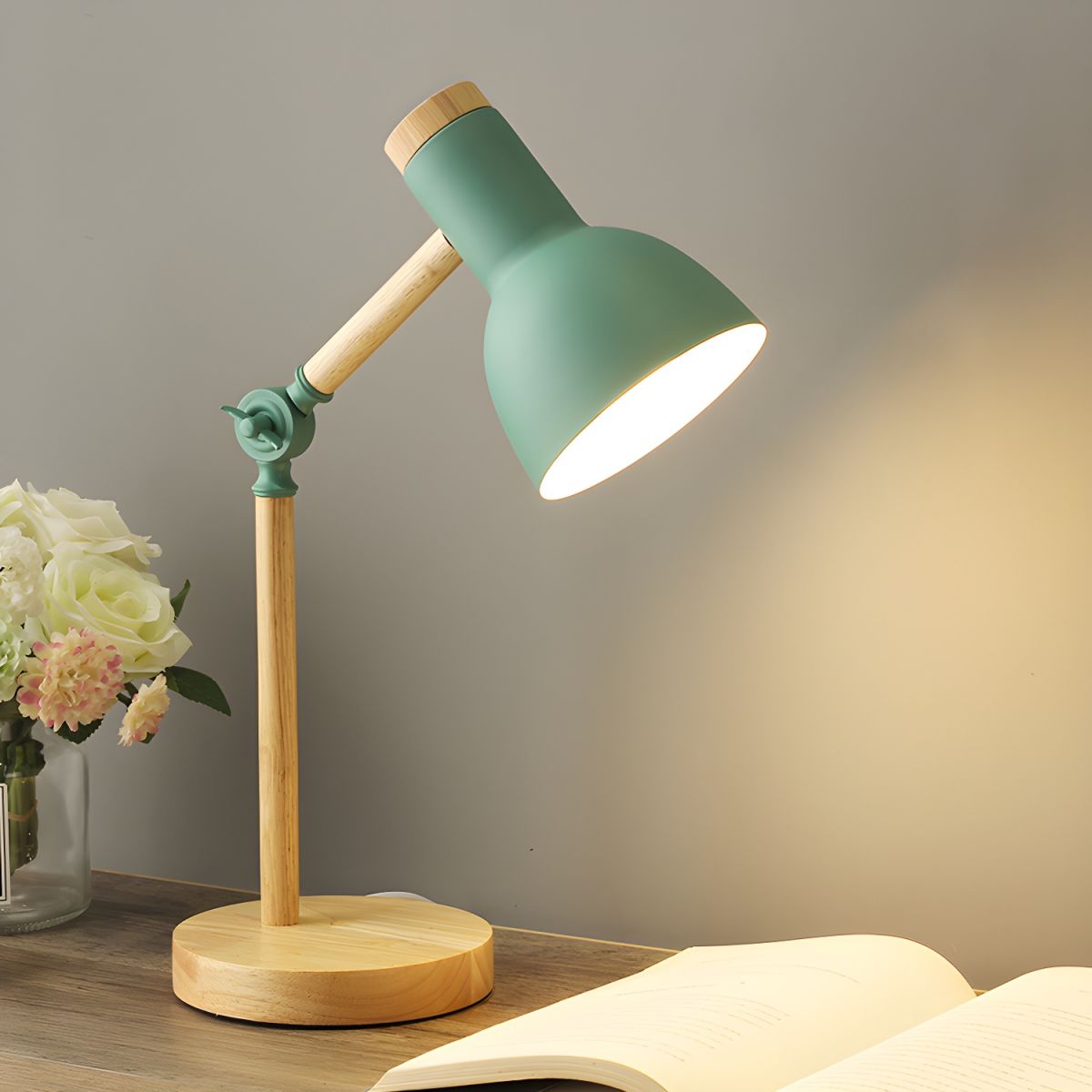 Table Lamp with Wooden Arm Nordic Macaron Style | Loriva