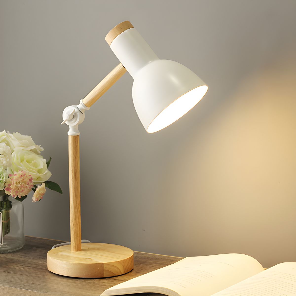Table Lamp with Wooden Arm Nordic Macaron Style | Loriva