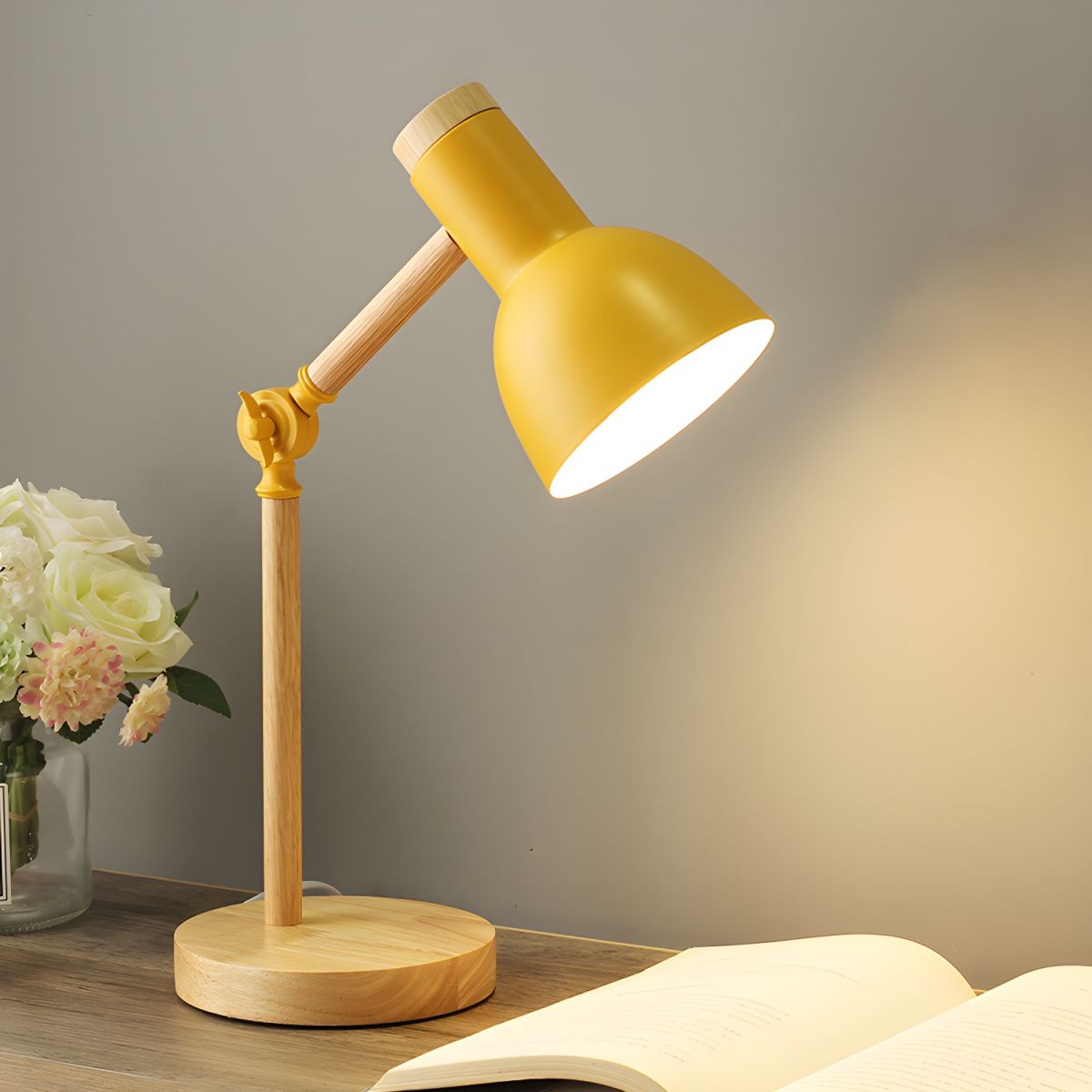 Table Lamp with Wooden Arm Nordic Macaron Style | Loriva