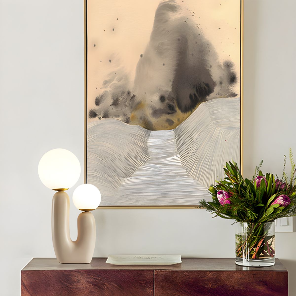 Table Lamp with pink resin base glass shade Nordic | Ravion