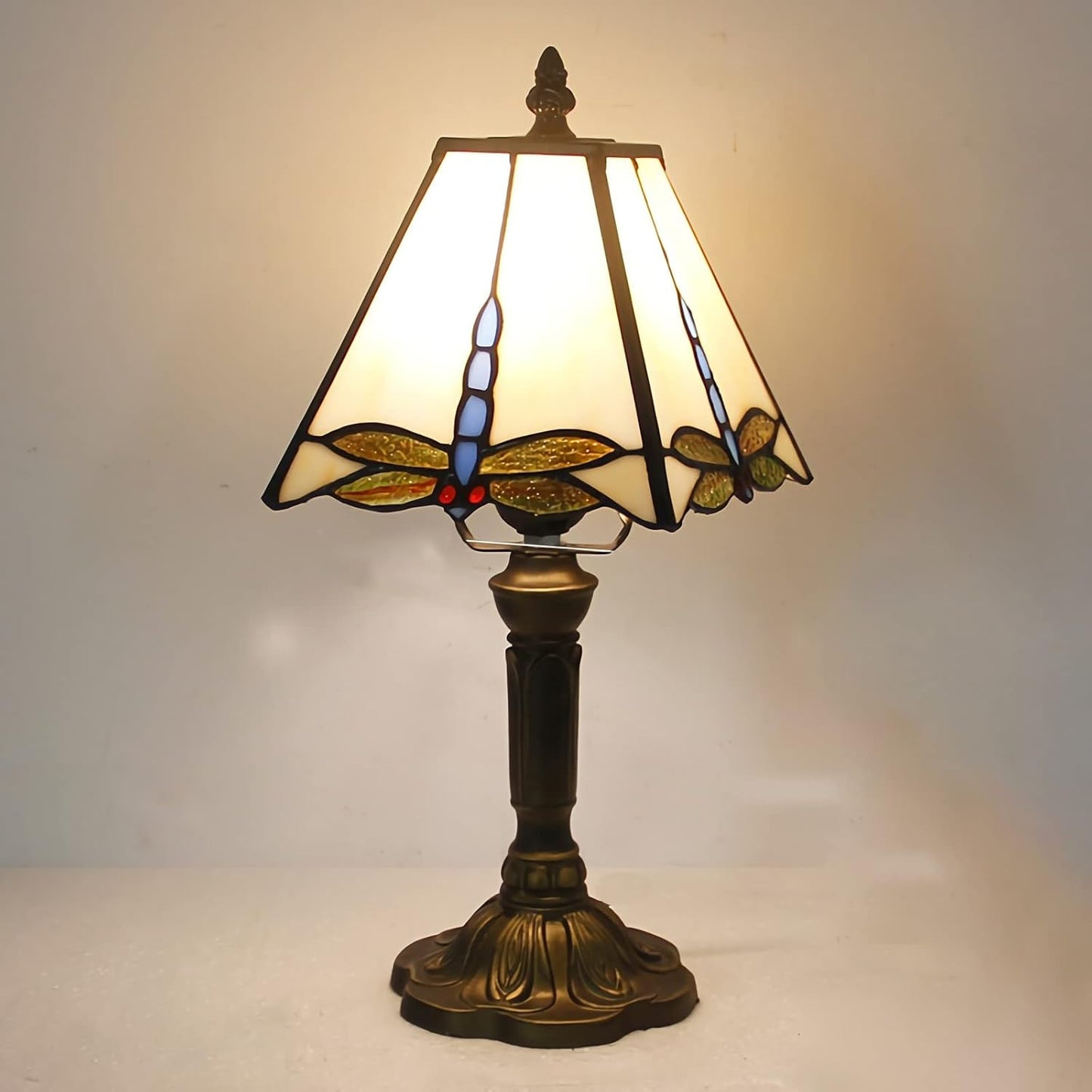 Tiffany Glass Table Lamp Dragonfly Design Cream | Belvora