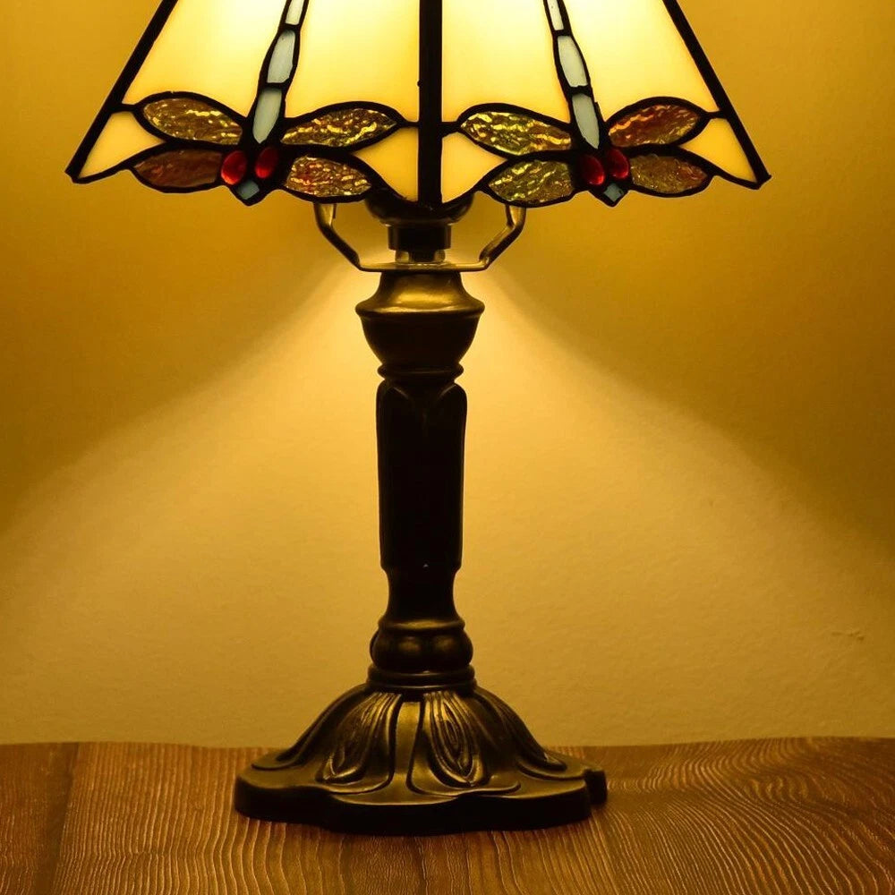 Tiffany Glass Table Lamp Dragonfly Design Cream | Belvora