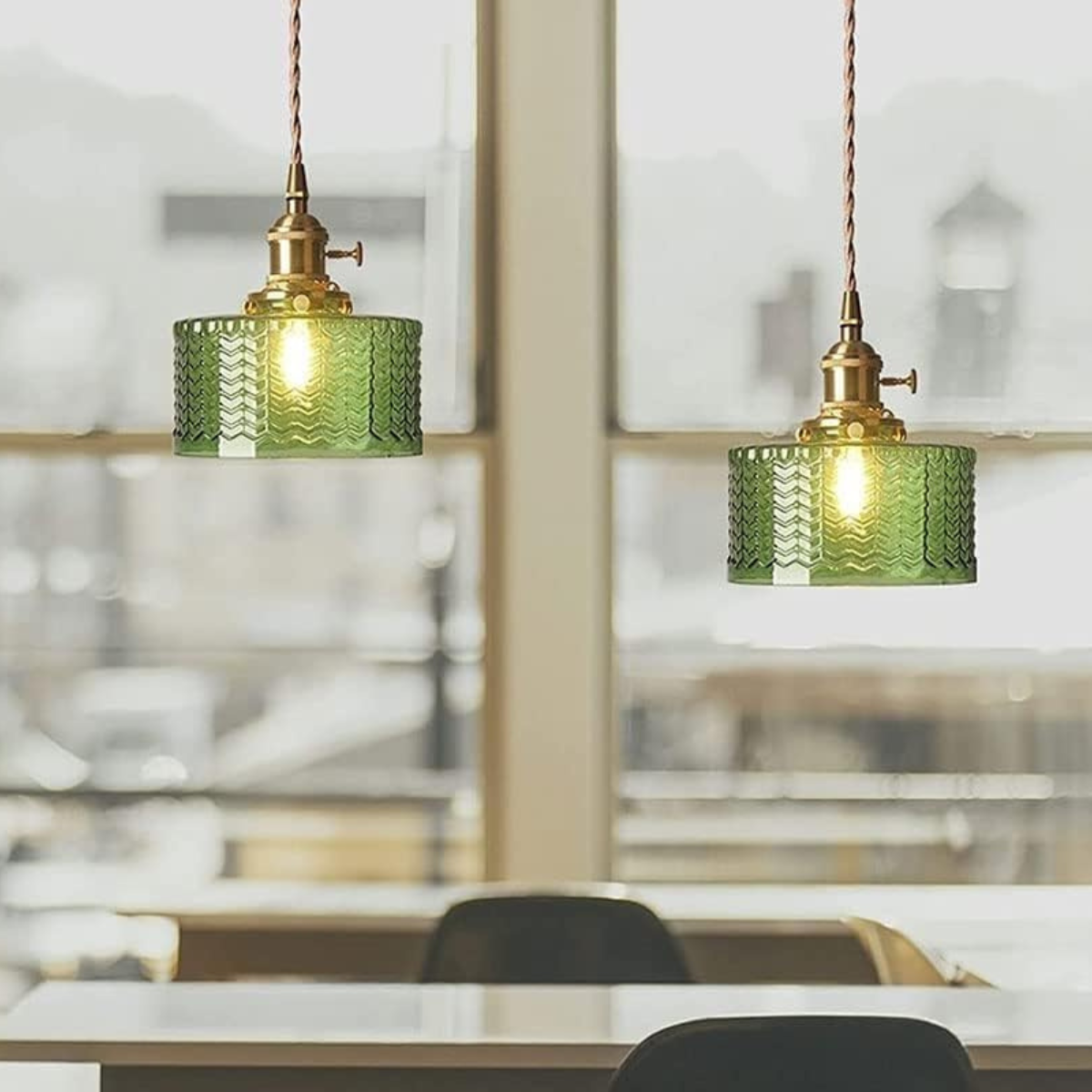 Vintage Glass Ceiling Pendant Light in Brass Finish | Ethereva