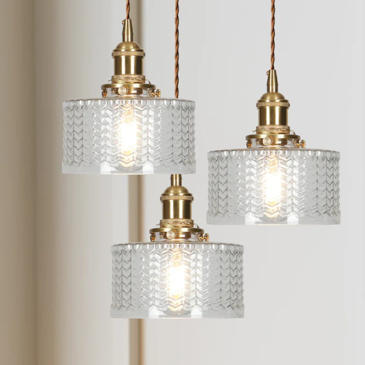 Vintage Glass Ceiling Pendant Light in Brass Finish | Ethereva