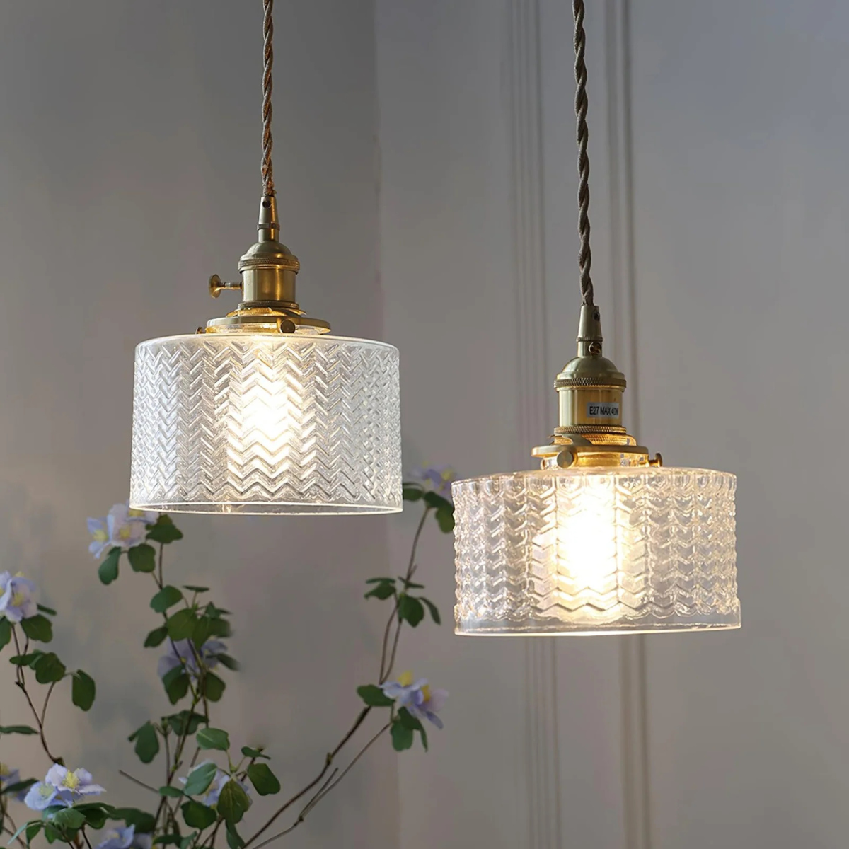 Vintage Glass Ceiling Pendant Light in Brass Finish | Ethereva