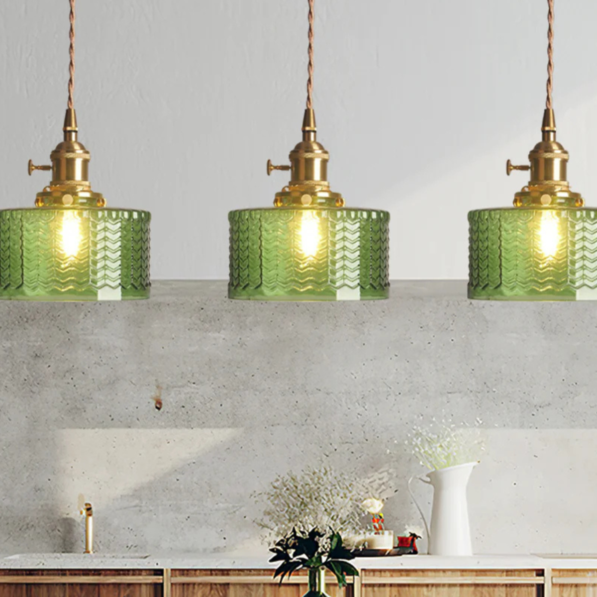 Vintage Glass Ceiling Pendant Light in Brass Finish | Ethereva