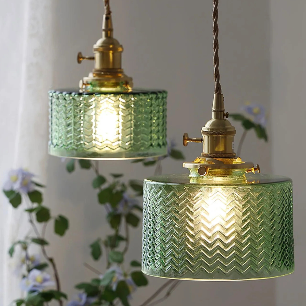 Vintage Glass Ceiling Pendant Light in Brass Finish | Ethereva