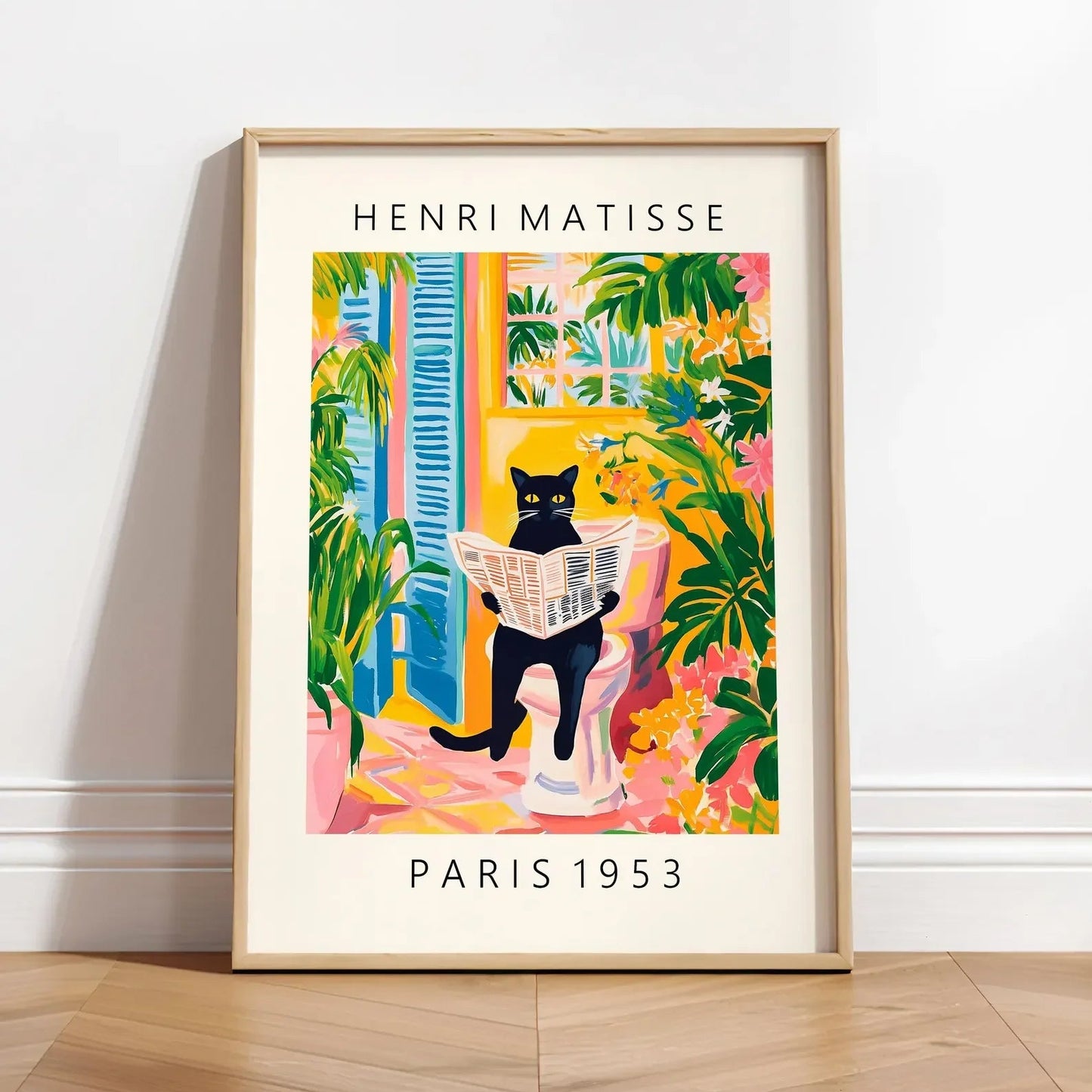 Wall Art Cat in Tropical Bathroom Series Canvas | Felvoro