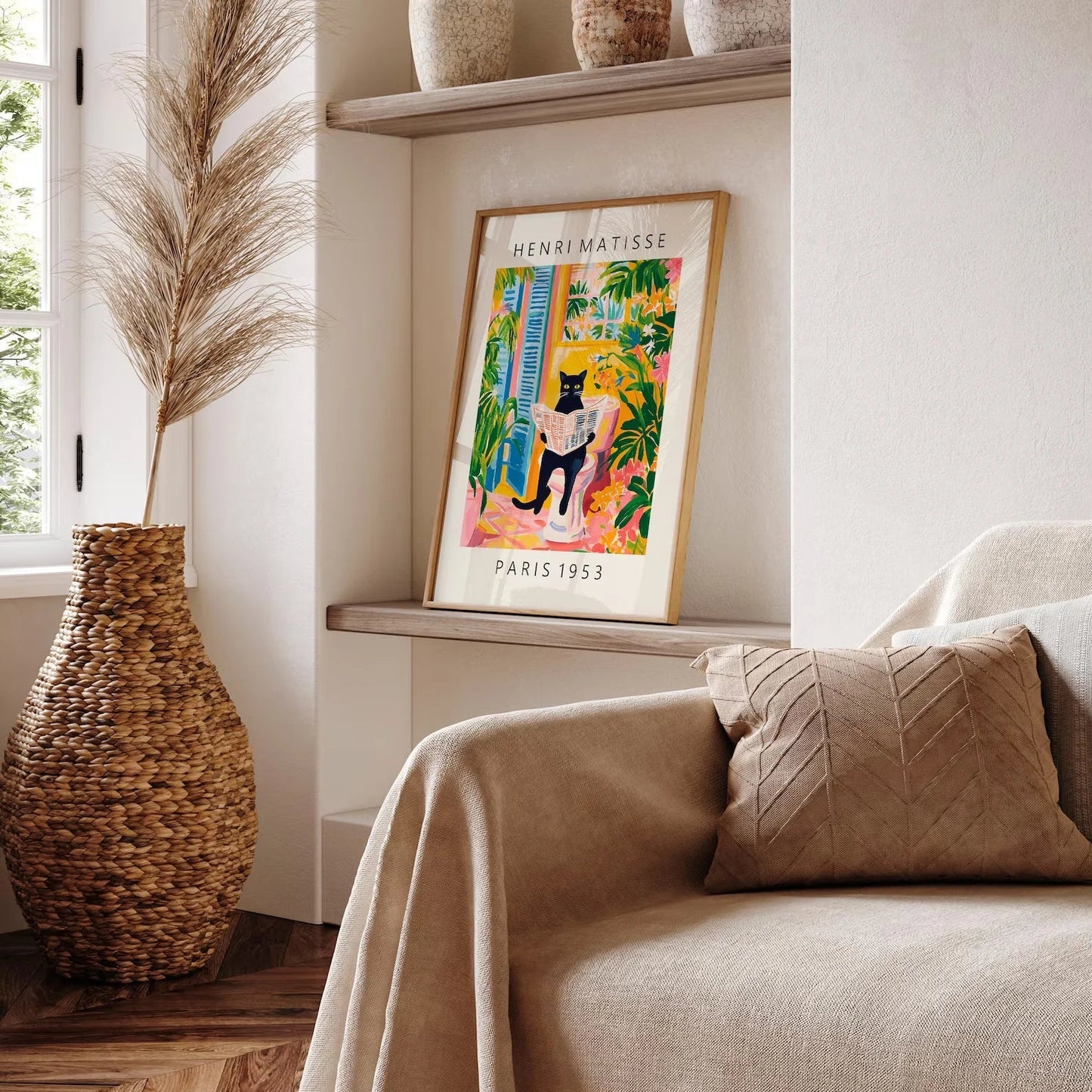 Wall Art Cat in Tropical Bathroom Series Canvas | Felvoro