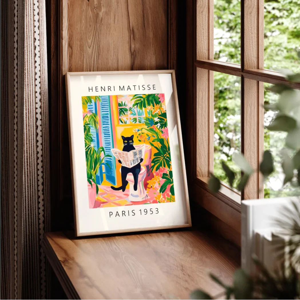 Wall Art Cat in Tropical Bathroom Series Canvas | Felvoro