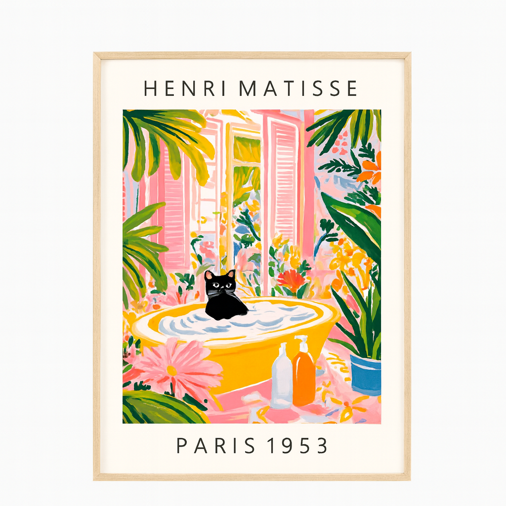 Wall Art Cat in Tropical Bathroom Series Canvas | Felvoro