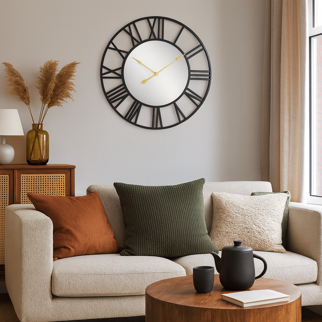 Wall Clock Mirror Metal with Industrial Design | Brivico