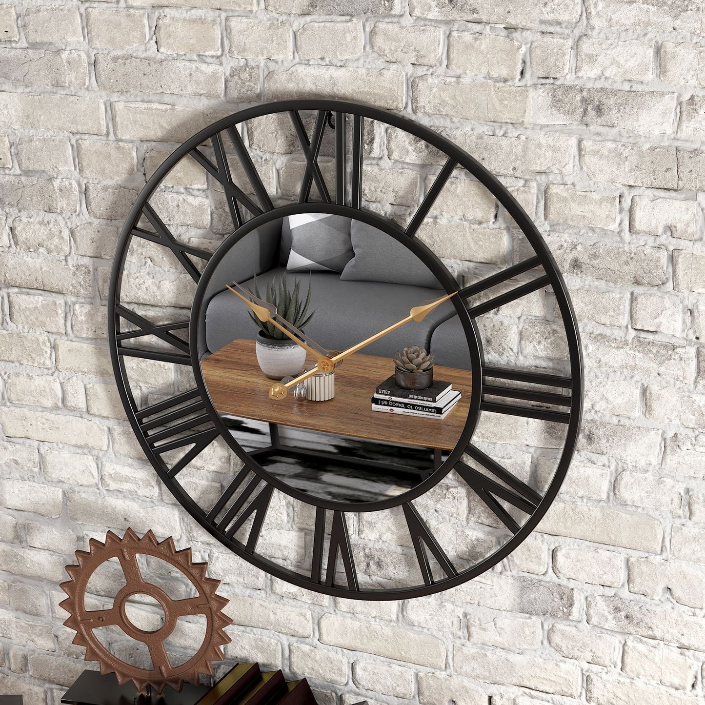 Wall Clock Mirror Metal with Industrial Design | Brivico