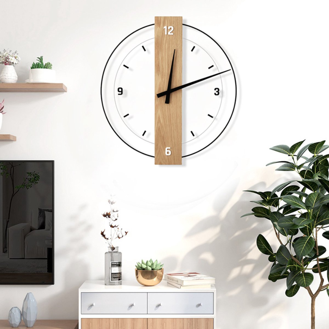 Wall Clock Scandinavian Wooden Design Living Room | Rivora