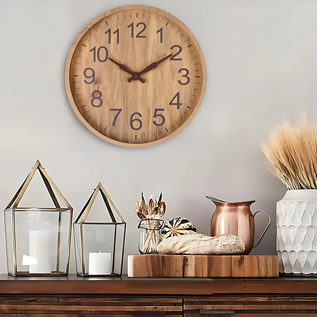 Wall Clock Wooden Finish Modern Living Room | Molivo