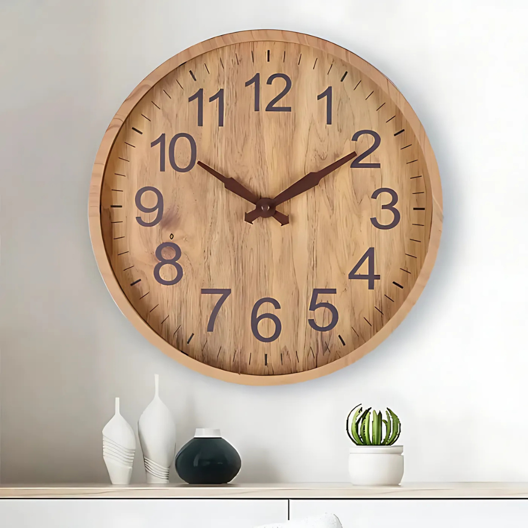 Wall Clock Wooden Finish Modern Living Room | Molivo